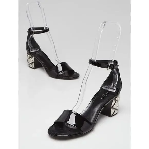 Louis Vuitton Black Patent Leather Silver-tone Sandals 36 sz - Picture 6 of 16